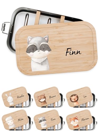 Bärenfreunde® - Personalisierte Brotdose für Kinder mit Spezial-Druck - Robuste Edelstahl Brotdose - Personalisierte Geschenke für Kinder & Erwachsene (Waschbär,klein Edelstahl) von Bärenfreunde