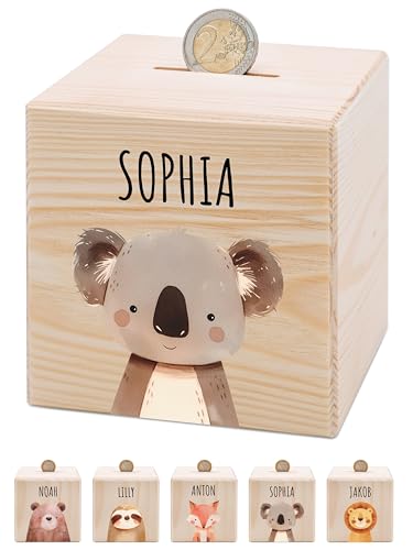 Bärenfreunde® - Personalisierte Spardose Kinder aus Holz mit Metallschloss - Spardose mit Namen mit kinderfreundlichem UV-Druck zum Sparen für Kinderträume (Koala) von Bärenfreunde