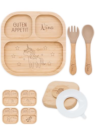 Bärenfreunde® - Personalisierter Teller Mit Saugnapf - Praktisches Beikost Zubehör Mit Namen - Baby Teller Rutschfest - Personalisierte Geschenke (Einhorn) von Bärenfreunde