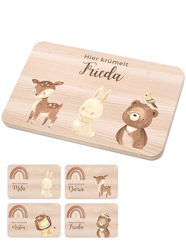 Bärenfreunde - Individuelles Holzbrett mit hochwertigem Spezial-Druck für Kinder - Personalisiertes Frühstücksbrettchen - Niedliche Motiv-Brettchen mit Namen (3 Tiere) von Bärenfreunde