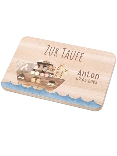 Bärenfreunde - Individuelles Holzbrett mit hochwertigem Spezial-Druck für Kinder - Personalisiertes Frühstücksbrettchen - Niedliche Motiv-Brettchen mit Namen (Arche Noah Taufe) von Bärenfreunde