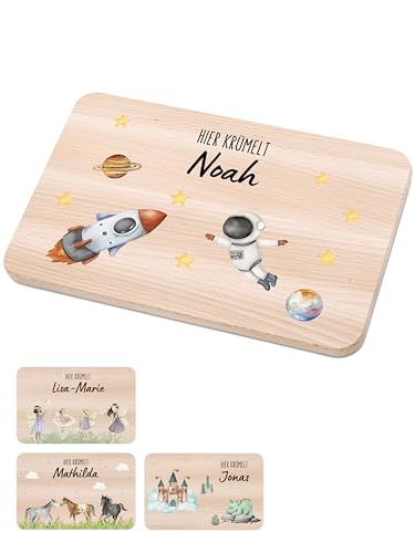 Bärenfreunde - Individuelles Holzbrett mit hochwertigem Spezial-Druck für Kinder - Personalisiertes Frühstücksbrettchen - Niedliche Motiv-Brettchen mit Namen (Astronaut) von Bärenfreunde