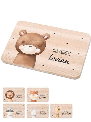 Bärenfreunde - Individuelles Holzbrett mit hochwertigem Spezial-Druck für Kinder - Personalisiertes Frühstücksbrettchen - Niedliche Motiv-Brettchen mit Namen (Bär) von Bärenfreunde