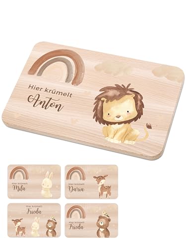 Bärenfreunde - Individuelles Holzbrett mit hochwertigem Spezial-Druck für Kinder - Personalisiertes Frühstücksbrettchen - Niedliche Motiv-Brettchen mit Namen (Löwe) von Bärenfreunde