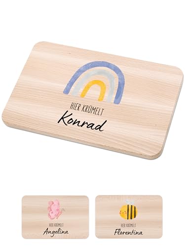 Bärenfreunde - Individuelles Holzbrett mit hochwertigem Spezial-Druck für Kinder - Personalisiertes Frühstücksbrettchen - Niedliche Motiv-Brettchen mit Namen (Regenbogen blau) von Bärenfreunde