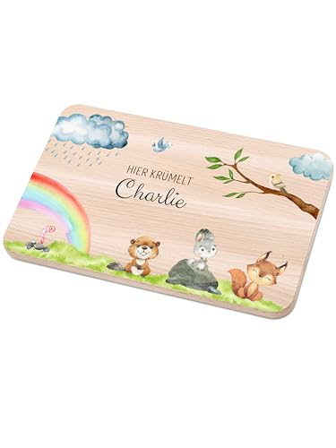 Bärenfreunde - Individuelles Holzbrett mit hochwertigem Spezial-Druck für Kinder - Personalisiertes Frühstücksbrettchen - Niedliche Motiv-Brettchen mit Namen (Tiere Regenbogen Wolken) von Bärenfreunde