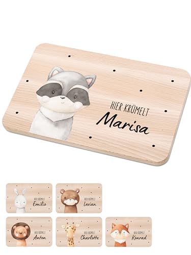 Bärenfreunde - Individuelles Holzbrett mit hochwertigem Spezial-Druck für Kinder - Personalisiertes Frühstücksbrettchen - Niedliche Motiv-Brettchen mit Namen (Waschbär) von Bärenfreunde