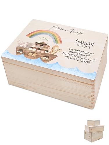 Bärenfreunde - Personalisierte Erinnerungsbox Baby mit Spezial-Druck - Individuelle Baby Erinnerungsbox - Erinnerungskiste Taufe - Geschenk zur Taufe (S | Klappdeckel,Arche Regenbogen Psalm) von Bärenfreunde