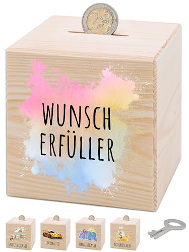 Bärenfreunde® - Personalisierte Spardose Kinder aus Holz mit Metallschloss - Spardose mit Namen mit kinderfreundlichem UV-Druck zum Sparen für Kinderträume (Wunscherfüller) von Bärenfreunde