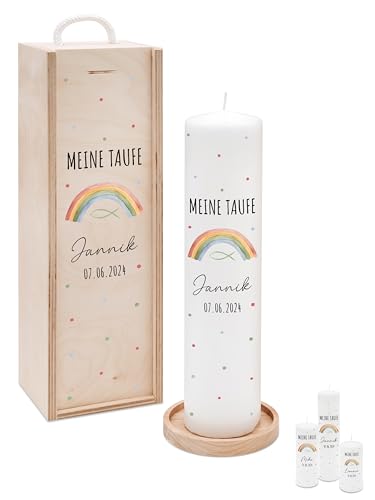 Bärenfreunde® - Personalisierte Taufkerze mit Spezial-Druck (M, L, XL) - ohne Ruß-Bildung - mit Holzkiste oder Untersetzer - Taufe Geschenk, Geschenk zur Geburt (XL Kerze) von Bärenfreunde