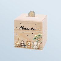 Kinder Spardose Personalisiert, Für Jungen, Safari Tiere, Spardose, Holz, Mit Name, Baby Kinder Spardose Personalisiert, Für Jungen, Safari Tiere, Spardose, Holz, Mit Name, Baby von BaerenfreundeDE