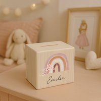 Spardose, Spardose Mädchen, Taufe Taufgeschenk 1. Geburtstag Kind, Regenbogen von BaerenfreundeDE