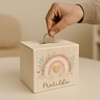 Spardose, Spardose Mädchen, Taufe Taufgeschenk 1. Geburtstag Kind, Mit Regenbogen von BaerenfreundeDE