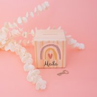 Spardose Mädchen, Personalisiert, Regenbogen, Taufe Holzspardose Kinderspardose von BaerenfreundeDE