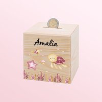 Spardose Mädchen, Personalisiert, Schildkröte, Kind, Taufe Geschenk Holzspardose, Geldgeschenk von BaerenfreundeDE