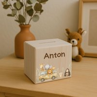 Spardose Personalisiert, Kinder, Holz, Personalisierte Spardose, Safari, Baby, Taufe von BaerenfreundeDE