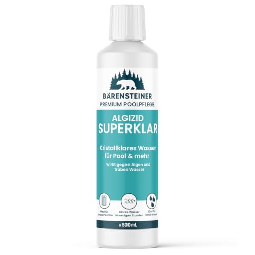 Bärensteiner Poolklar Algizid 0.5L 500ml | Algenvernichter & Flockungsmittel für Pool & Whirlpool | Winterfest & Langzeitwirkung | Chlorfrei gegen Algen | Kinder - Planschbecken geeignet 500ml von Bärensteiner