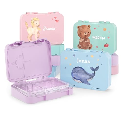 Bärenwerke OG MB 2115 Personalisierte Kinder Brotdose mit Name - Lunchbox mit Fächern und Unterteilung - Geschenkidee von Bärenwerke