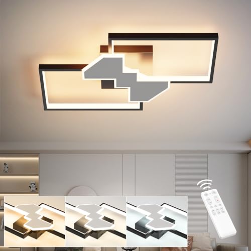 Baerolc LED Deckenlampe Wohnzimmer, 32W 50cm Deckenleuchte dimmbar mit Fernbedienung Schlafzimmerlampe Schwarz Wohnzimmerlampe Modern Küchenlampe Eckig Deckenbeleuchtung für Wohnzimmer Schlafzimmer von Baerolc