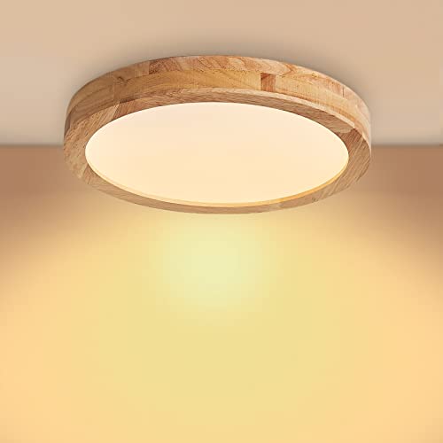 Baerolc LED Deckenleuchte Holz, 30CM Rund Deckenlampe LED Lampe Wohnzimmer 20W 3000K Warmweiß Deckenleuchte aus Eiche Rund Holz Lampe für Schlafzimmer/Büro/Küche/Kinderzimmer/Flur/Balkon von Baerolc