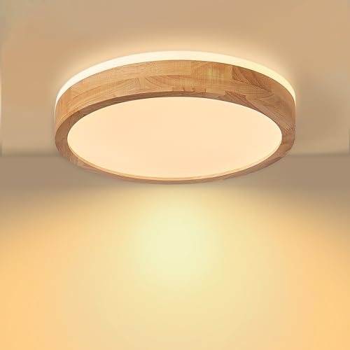 Baerolc LED Deckenleuchte Holz, Top 360° Glühen Φ30cm Holz Deckenlampe Wohnzimmer, 24W 3000K Warmweiß Deckenleuchte Rund Holz Lampe für Schlafzimmer/Büro/Küche/Kinderzimmer/Flur/Balkon… von Baerolc