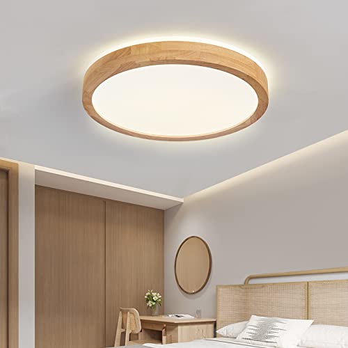 Baerolc LED Deckenleuchte Holz, Top 360° Glühen Φ30cm Holz Deckenlampe Wohnzimmer, 24W 4500K Neutralweiß Deckenleuchte Rund Holz Lampe für Schlafzimmer/Büro/Küche/Kinderzimmer/Flur/Balkon… von Baerolc