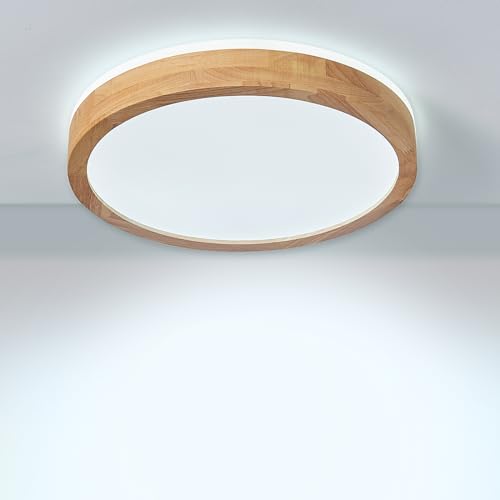 Baerolc LED Deckenleuchte Holz, Top 360° Glühen Φ30cm Holz Deckenlampe Wohnzimmer, 24W 6000K Kaltweiß Deckenleuchte Rund Holz Lampe für Schlafzimmer/Büro/Küche/Kinderzimmer/Flur/Balkon… von Baerolc