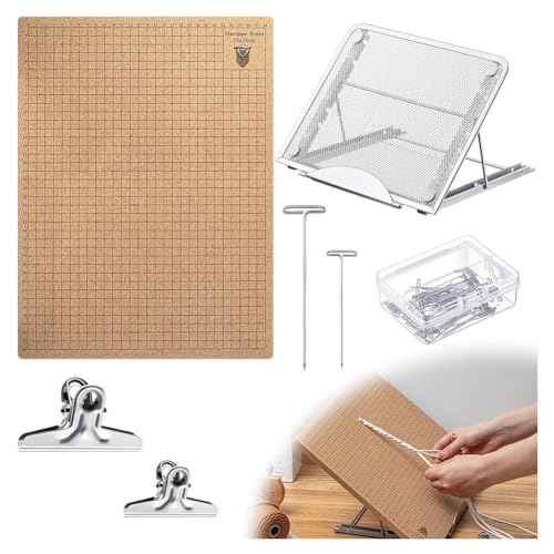 Baeroprki 104 Stück Spitzenbrett und Verstellbarer Metallständer mit T-Nadel-Clip, Makramee-Zubehör, Wendbare Netz-Makramee-Projekte Baeroprki 104 Stück Spitzenbrett und Verstellbarer Metallständer mit T-Nadel-Clip, Makramee-Zubehör, Wendbare Netz-Makramee-Projekte von Baeroprki