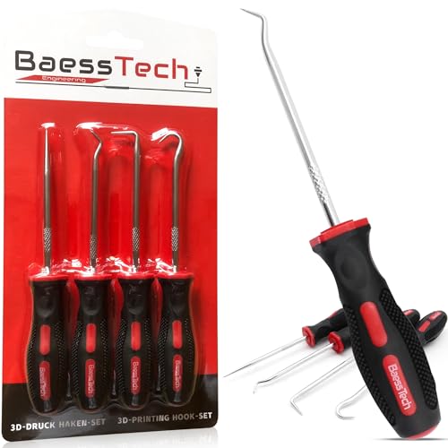 BaessTech 3D Druck Haken Set 4-teilig - Stützstrukturen leicht entfernen - Werkzeug mit gehärteten Spitzen & ergonomischem Griff - Hakenset 3D Drucker Werkzeug Zubehör, Hand-Entgrater, Entgratwerkzeug von BaessTech