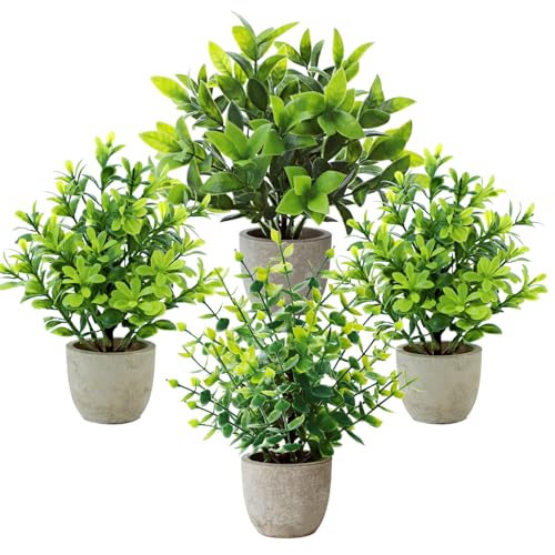 4 Stück Künstliche Pflanzen Kleine Gefälschte Pflanzen mit Töpfen für Startseite Badezimmer Büro Schreibtisch Dekor Innenbereich von Bafenli