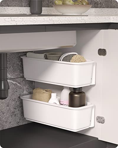 Baffect 2 Stk Küche Ausziehbarer Schrank Korb Organizer, Ausziehbare Kunststoff-Schubladen, Unter Waschbecken Schrank Organizer Schiebekorb Schublade für Küche Bad Unterbau (Weiß) von Baffect