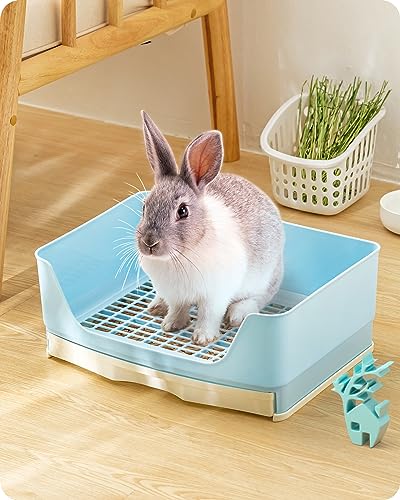 Baffect Corner Rabbit Litter Tray Ecke Toilette Haus, große Kaninchen Käfig Katzentoilette mit herausnehmbarer Schublade für Kleintier Kaninchen Meerschweinchen L (blau) von Baffect