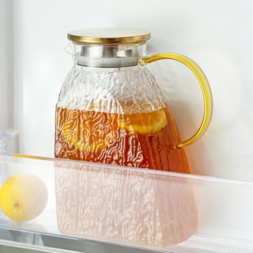 Baffect Wasserkrug, 1.8L/63oz Karaffe Glas mit Deckel Kühlschranktür, Hoch Borosilikatglas Karaffe Krug für heiße oder kalte hausgemachte Getränke(Gletscher-Textur) von Baffect