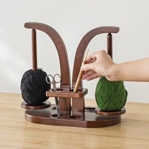 Baffect Wollabwickler Magnetisch, Wollhalter Holz mit Strickzubehör Organizer, Doppel Garnballhalter Ständer für Häkelliebhaber von Baffect