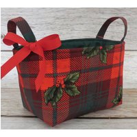 Rot Und Grün Kariert Mit Holly Spigs Weihnachten Urlaub Stoff Aufbewahrung Organisation - Organizer Container Korb von BaffinBags