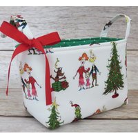 Stoff-Organizer-Behälter-Korb - Weißer Stola-Weihnachtsstoff Weihnachtsfeiertags-Stoff von BaffinBags