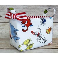 Weiße Katze Im Hut Stoff - Aufbewahrung Organizer Bin Korb Windel Kinderzimmer Dekor Hergestellt Aus Lizensiertem Dr. Seuss von BaffinBags