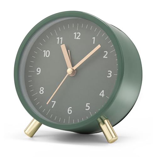 Bafiwu Wecker Analog Ohne Ticken, Metall Wecker mit Nachtlicht, Geräuschlos Wecker mit Groß Zifferblatt, einstellbare Alarmzeit, Wecker Batteriebetrieben (Grün) von Bafiwu