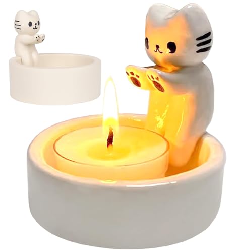 Katzen Kerzenhalter,Niedliche Cat Candle Holder,Cartoon Katzen Teelichthalter mit Wärmenden Pfoten für Katzenliebhaber Heim und Büro Dekoration von Bafiwu