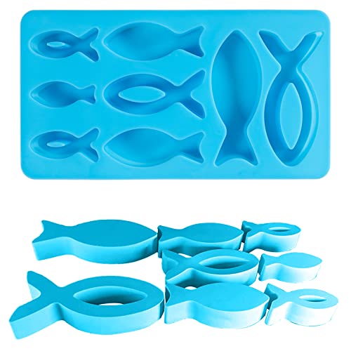 Silikonform Fisch, Silikonformen für Raysin, Silikonformen Epoxidharz Resin Silikonform, 8 Gitter Silikonform Fische Silikon Gießform Silikonformen für Seife, Kuchen, Dessertherstellung Kommunion Deko von Bafiwu