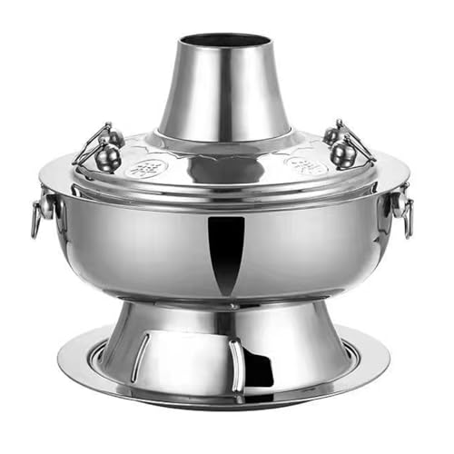 Bafnsiji Edelstahl Hot Pot Hotpot, Shabu Chinese Hot Pot, Chinesischer Hot Pot, Vintage Shabu Topf, Traditioneller Alter Peking Hot Pot, 32CM,C von Bafnsiji