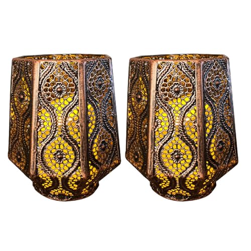 Bafnsiji Set von 2 Vintage dekorativen Kerzenhaltern, dekorativen Metall Kerzenhalter Set für Stumpenkerzen, marokkanisches Metall Bronze Stumpenkerzenhalter für Tisch Canterpieces Bafnsiji Set von 2 Vintage dekorativen Kerzenhaltern, dekorativen Metall Kerzenhalter Set für Stumpenkerzen, marokkanisches Metall Bronze Stumpenkerzenhalter für Tisch Canterpieces von Bafnsiji