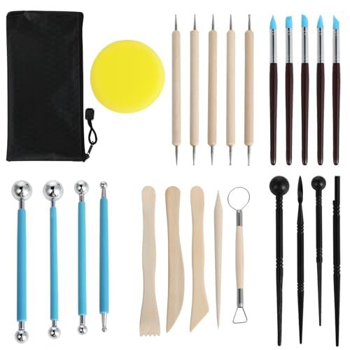 Bafumiu 25-teiliges Modellierwerkzeug Set, Töpfer Werkzeug für Ton, Modelliermasse Werkzeug mit Aufbewahrungstasche, Pottery Set, Perfektes Töpfer Zubehör für Künstler und Anfänger. von Bafumiu