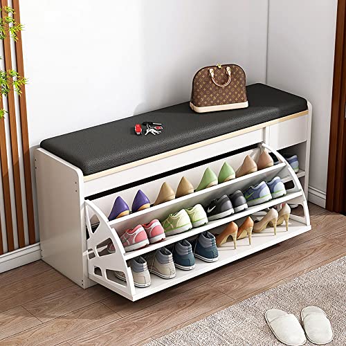 Schuhregal mit Sitzfläche, Schuhschrank mit Sitzbank, Schuhbank mit 2 Ablagen, ideal für Flur Bad Wohnzimmer Diele Garderobenbank 100x30x50cm Platzsparend und Bis 150 kg Belastbar von Bagewinner