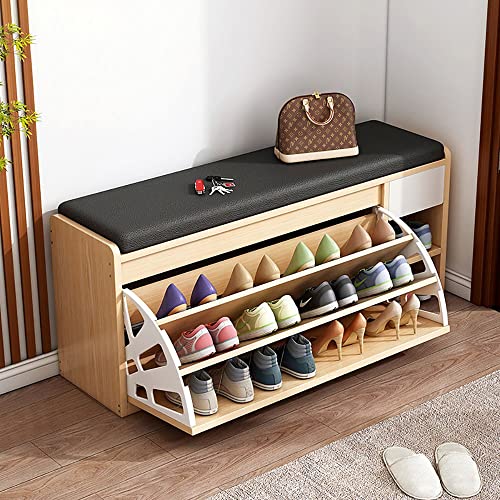 Schuhregal mit Sitzfläche, Schuhschrank mit Sitzbank, Schuhbank mit 2 Ablagen, ideal für Flur Bad Wohnzimmer Diele Garderobenbank 100x30x50cm Platzsparend und Bis 150 kg Belastbar von Bagewinner