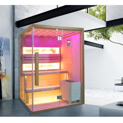Bagno Italia Finnische Sauna 130 x 110 cm mit Radio-Ofen Bluetooth LED-Leuchten von Bagno Italia