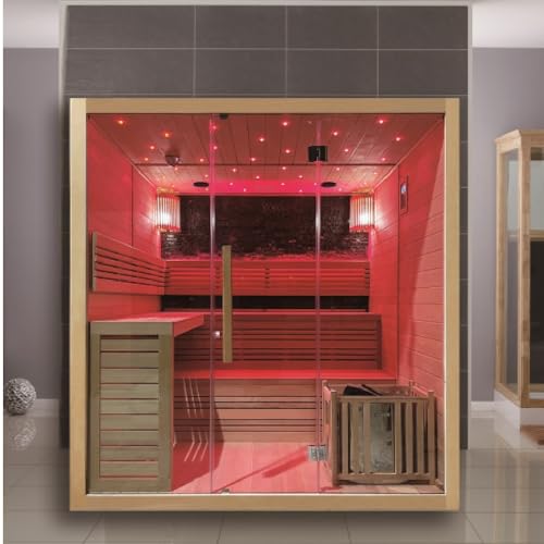 Bagno Italia Finnische Sauna 200 x 180 cm 6 Plätze mit Bluetoothofen und Farblichttherapie von Bagno Italia