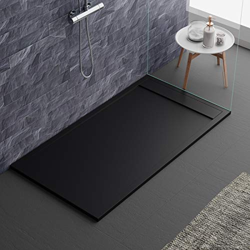 Duschwanne schwarz modernes Design Modell Sevilla aus Marmor und Kunstharz in Schiefersteinoptik Luxury Gelcoat Slim 3cm 90x100 von Bagno Super