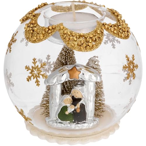 Teelichtkugel Ø 10 mit Golddekor mit Bäumchen mit Krippe Das Objekt ist aus Glas Die Referenz: N 8619-07 von Bagutta