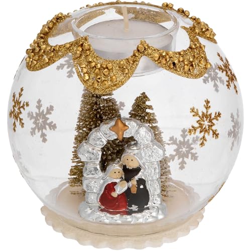 Teelichtkugel Ø 10 mit Golddekor mit Bäumchen mit Krippe Das Objekt ist aus Glas Die Referenz: N 8619-11 von Bagutta